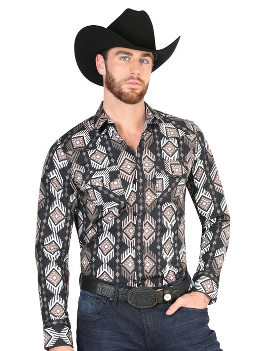 Camisa Vaquera de Hombre El Señor de los Cielos 23-19 Manga Larga Broche en 97% Algodón 3% Lycra Color Negro 44427