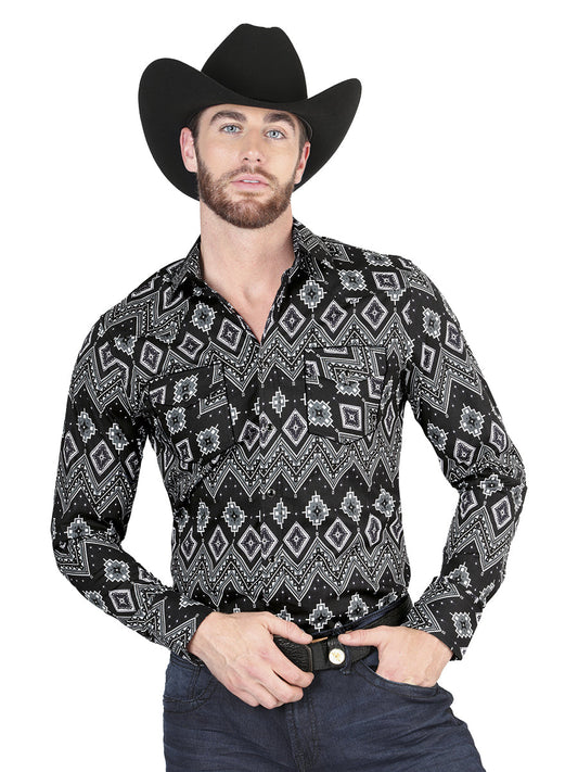 Camisa Vaquera de Hombre El Señor de los Cielos Manga Larga Broche Casual en 97% Algodón 3% Lycra Color Negro 44432
