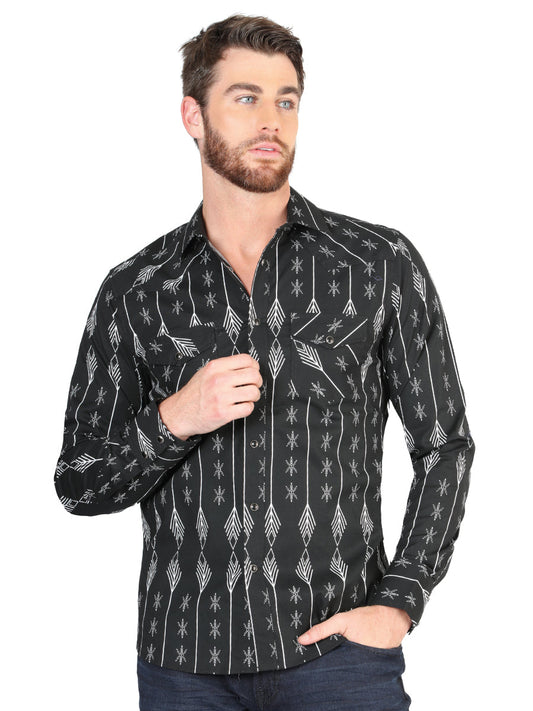 Camisa Vaquera de Hombre El Señor de los Cielos Manga Larga Casual en 97% Algodón 3% Lycra Color Negro/Blanco 44433
