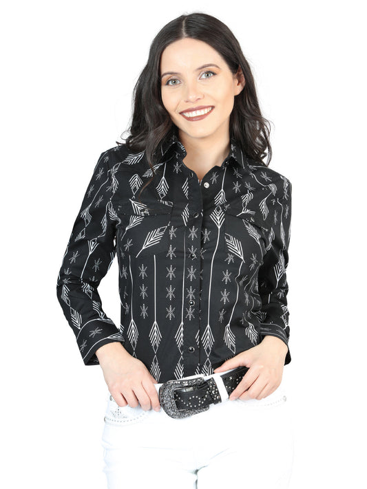Camisa Vaquera de Mujer El Señor de los Cielos Manga Larga Broche Casual en 97% Algodón 3% Lycra Color Negro/Blanco 44436