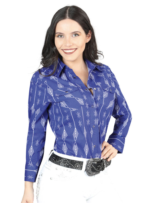 Camisa Vaquera de Mujer El Señor de los Cielos Manga Larga Broche Casual en 97% Algodón 3% Lycra Color Azul/Blanco 44437