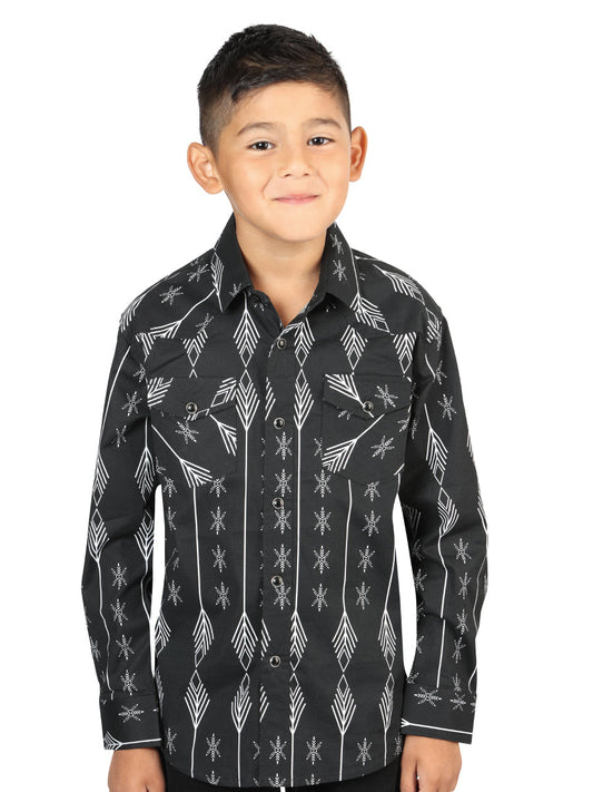 Camisa Vaquera de Niño El Señor de los Cielos Manga Larga Broche Casual en 97% Algodón 3% Lycra Color Negro/Blanco 44439