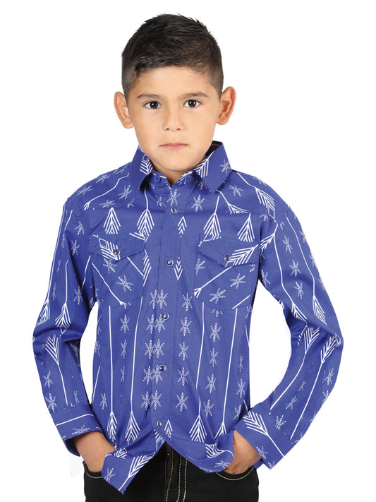 Camisa Vaquera de Niño El Señor de los Cielos Manga Larga Broche Casual en 97% Algodón 3% Lycra Color Azul/Blanco 44440