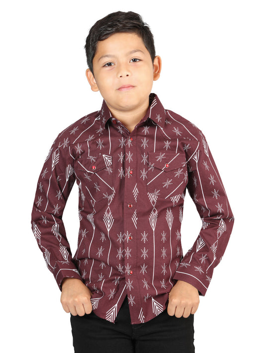 Camisa Vaquera de Niño El Señor de los Cielos Manga Larga Broche Casual en 97% Algodón 3% Lycra Color Vino 44441