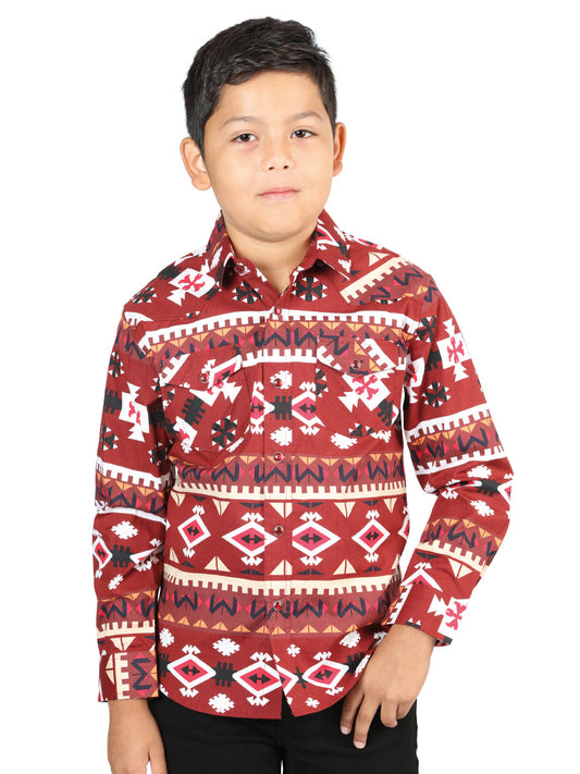 Camisa Vaquera de Niño El Señor de los Cielos Manga Larga Broche Casual en 97% Algodón 3% Lycra Color Rojo 44443