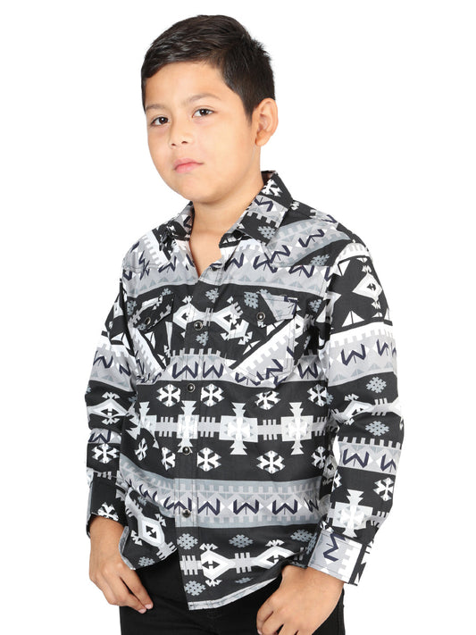 Camisa Vaquera de Niño El Señor de los Cielos Manga Larga Broche Casual en 97% Algodón 3% Lycra Color Negro/Blanco 44444