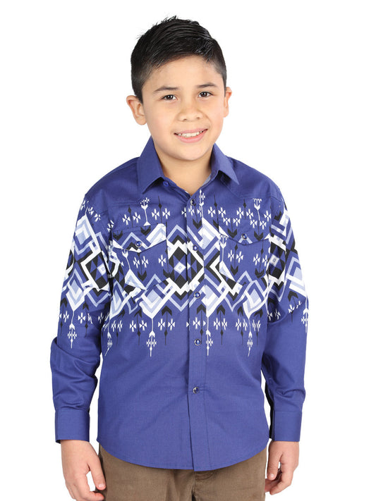 Camisa Vaquera de Niño El Señor de los Cielos Manga Larga Broche Casual en 97% Algodón 3% Lycra Color Azul 44464