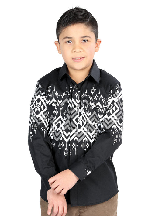 Camisa Vaquera de Niño El Señor de los Cielos Manga Larga Broche Casual en 97% Algodón 3% Lycra Color Negro 44466