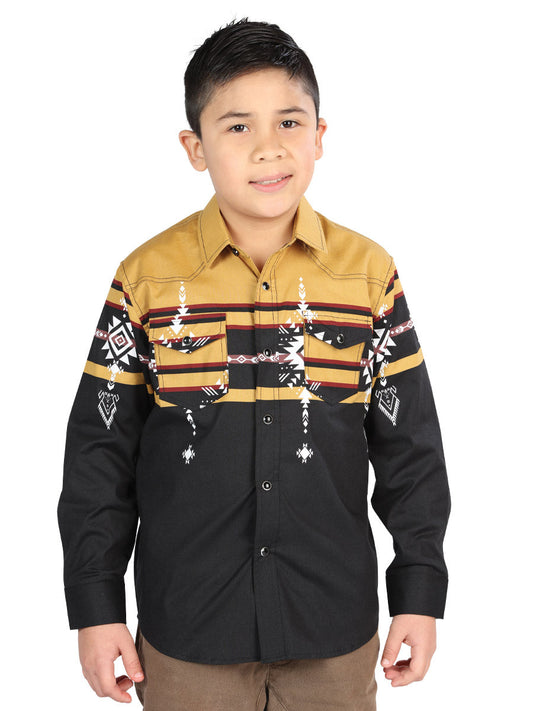 Camisa Vaquera de Niño El Señor de los Cielos Manga Larga Broche Casual en 97% Algodón 3% Lycra Color Negro 44468