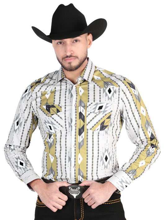 Camisa Vaquera de Hombre El Señor de los Cielos Manga Larga Broche Casual en 97% Algodón 3% Lycra Color Gris 44473