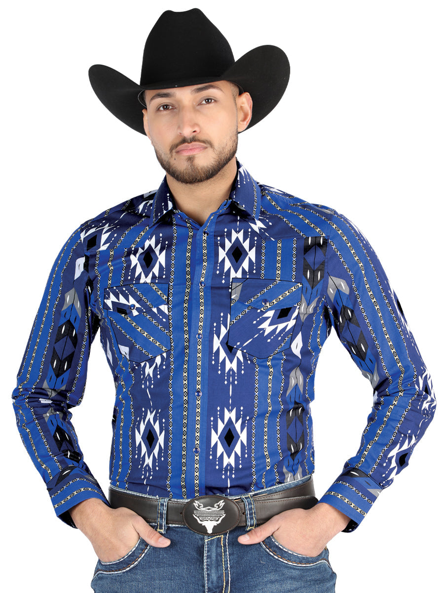 Camisa Manga Larga El General Casual Manga Larga Azul