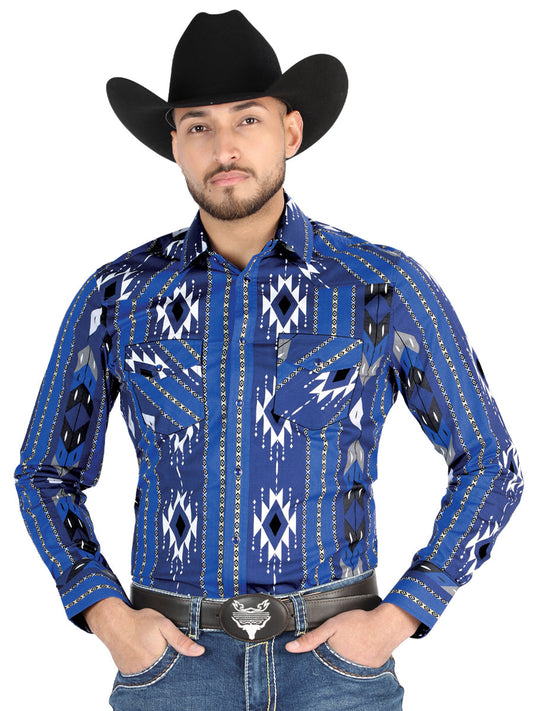 Camisa Vaquera de Hombre El Señor de los Cielos Manga Larga Broche Casual en 97% Algodón 3% Lycra Color Azul 44474