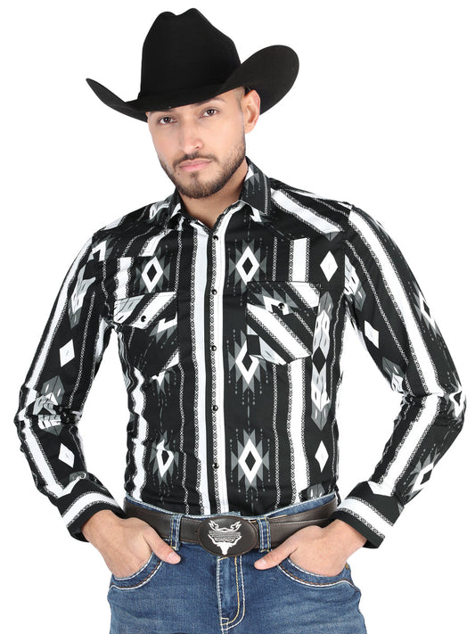 Camisa Vaquera de Hombre El Señor de los Cielos Manga Larga Broche Casual en 97% Algodón 3% Lycra Color Negro 44475