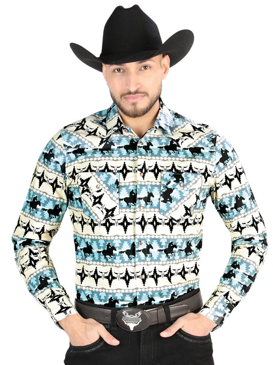 Camisa Vaquera de Hombre El Señor de los Cielos Manga Larga Broche Casual en 97% Algodón 3% Lycra 44478