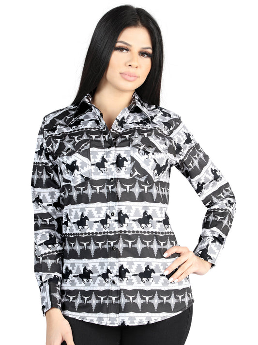 Camisa Vaquera de Mujer El Señor de los Cielos Manga Larga Broche Casual en 97% Algodón 3% Lycra Color Negro 44479
