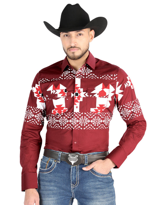 Camisa Manga Larga El General Casual Manga Larga BorgoñA