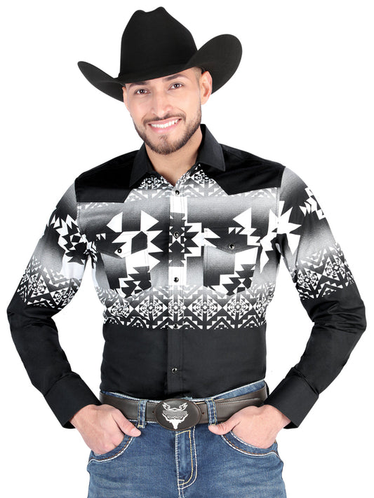 Camisa Vaquera de Hombre El Señor de los Cielos Manga Larga Broche Casual en 97% Algodón 3% Lycra Color Negro 44485