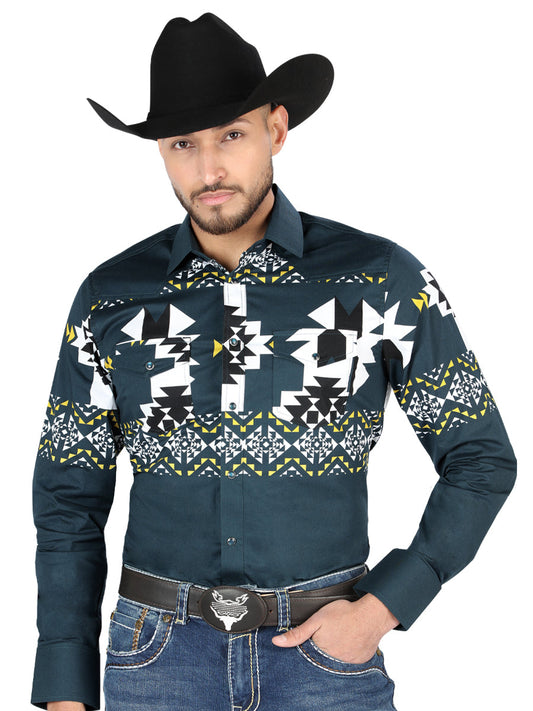 Camisa Vaquera de Hombre El Señor de los Cielos Manga Larga Broche Casual en 97% Algodón 3% Lycra 44486