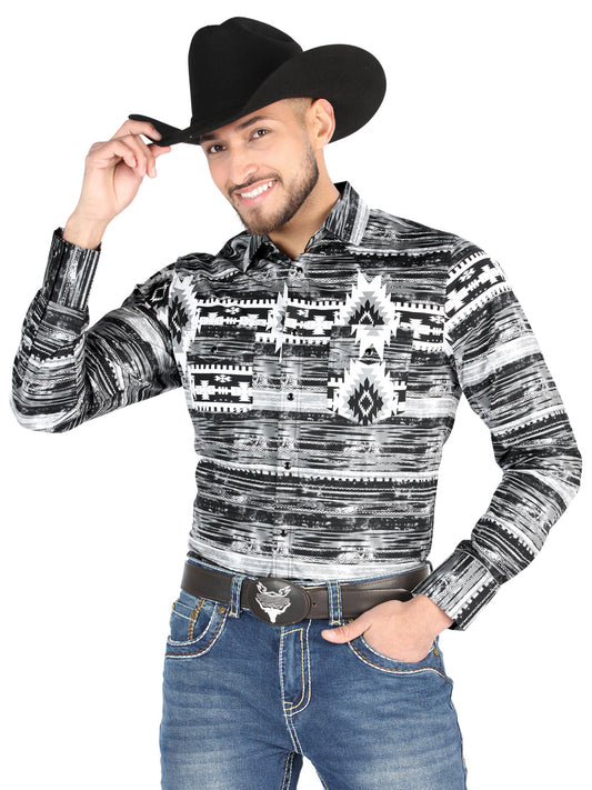 Camisa Vaquera de Hombre El Señor de los Cielos Manga Larga Broche Casual en 97% Algodón 3% Lycra Color Gris 44488