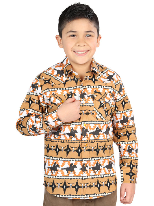 Camisa Vaquera de Niño El Señor de los Cielos Manga Larga Broche Casual en 97% Algodón 3% Lycra Color Amarillo 44493