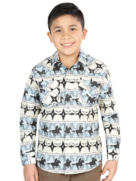 Camisa Vaquera de Niño El Señor de los Cielos Manga Larga Broche Casual en 97% Algodón 3% Lycra Color Azul 44494