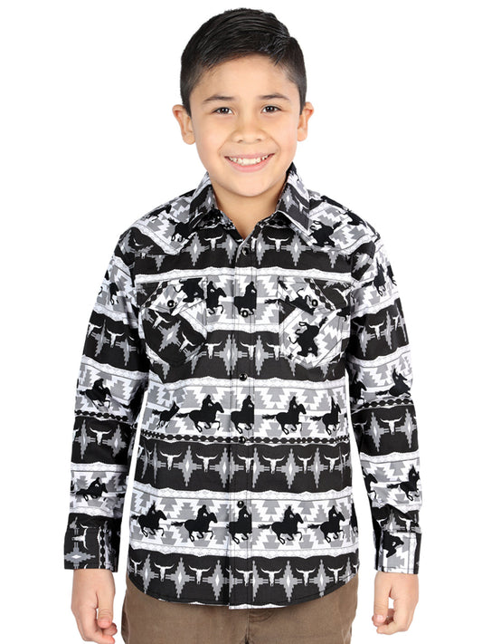 Camisa Vaquera de Niño El Señor de los Cielos Manga Larga Broche Casual en 97% Algodón 3% Lycra Color Negro 44495