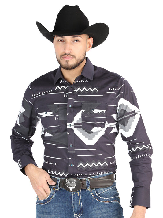 Camisa Vaquera de Hombre El Señor de los Cielos Manga Larga Broche Casual en 97% Algodón 3% Lycra Color Negro 44500