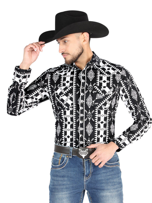 Camisa Vaquera de Hombre El Señor de los Cielos Manga Larga Broche Casual en 97% Algodón 3% Lycra Color Negro 44501