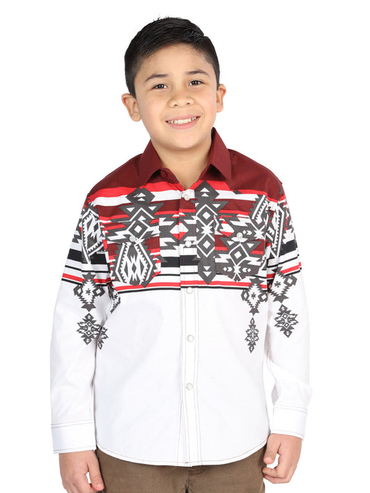 Camisa Vaquera de Niño El Señor de los Cielos Manga Larga Broche Casual en 97% Algodón 3% Lycra Color Vino 44506