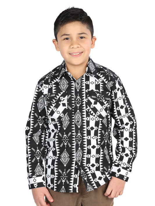 Camisa Vaquera de Niño El Señor de los Cielos Manga Larga Broche Casual en 97% Algodón 3% Lycra Color Negro 44507