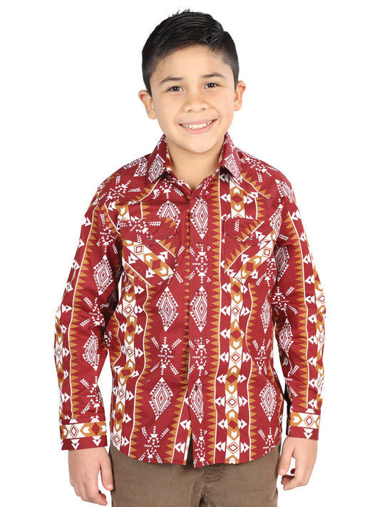 Camisa Vaquera de Niño El Señor de los Cielos Manga Larga Broche Casual en 97% Algodón 3% Lycra Color Vino 44509