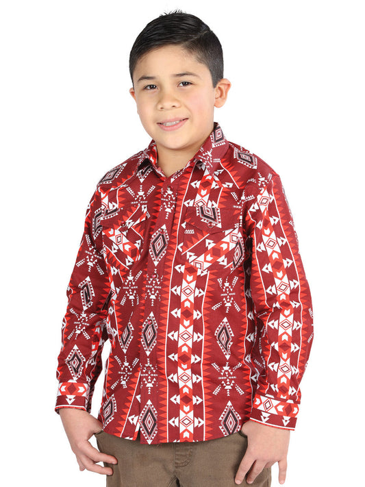 Camisa Vaquera de Niño El Señor de los Cielos Manga Larga Broche Casual en 97% Algodón 3% Lycra Color Rojo 44510