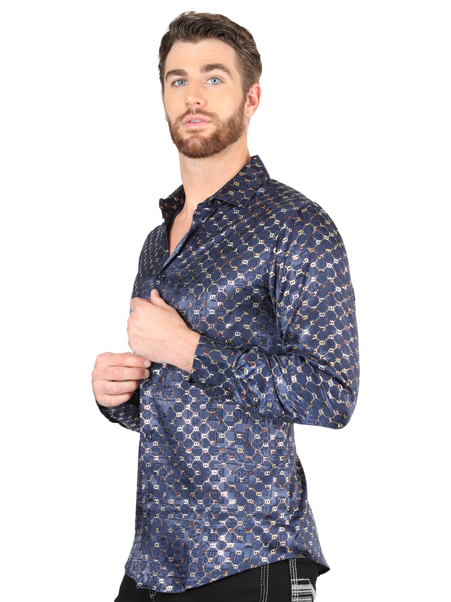 Camisa Manga Larga El General Azul Marino/Dorado Manga Larga