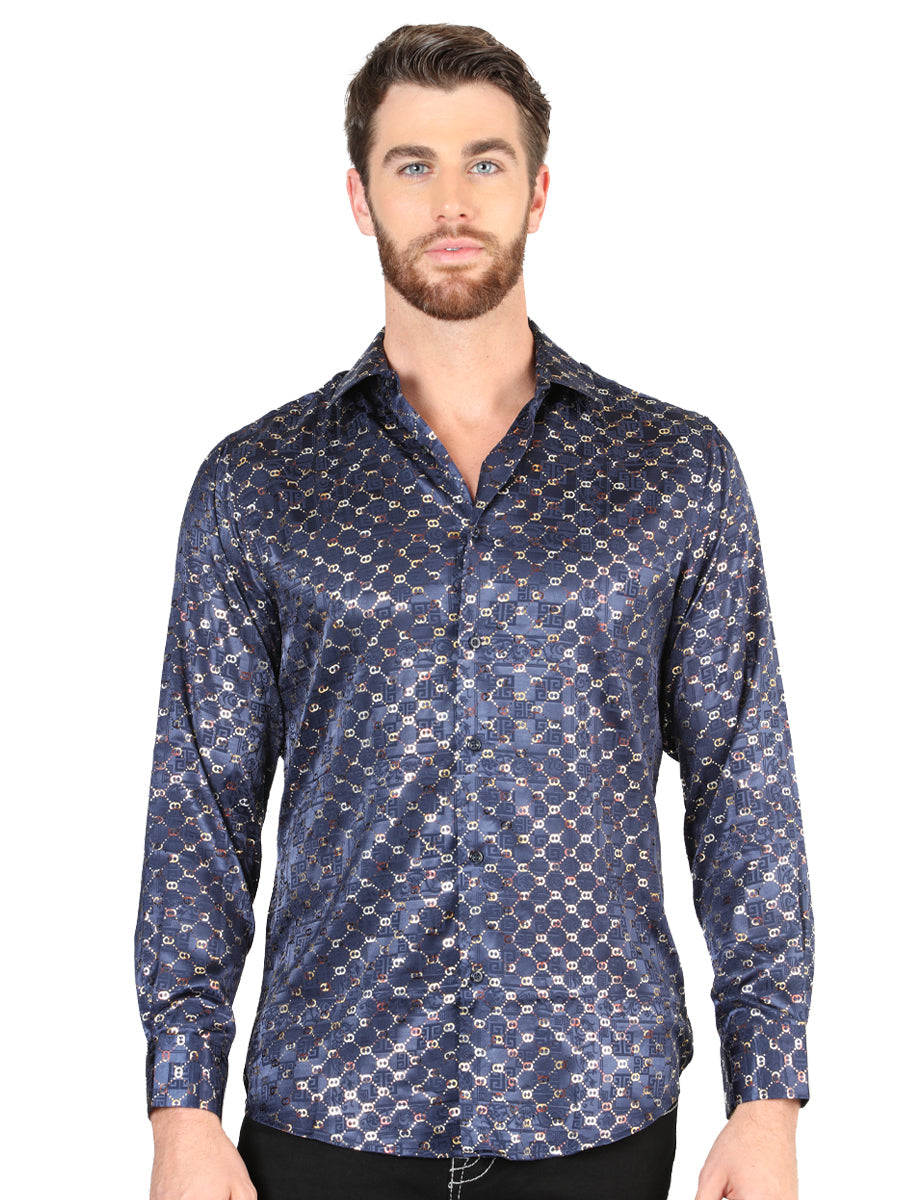 Camisa Manga Larga El General Azul Marino/Dorado Manga Larga
