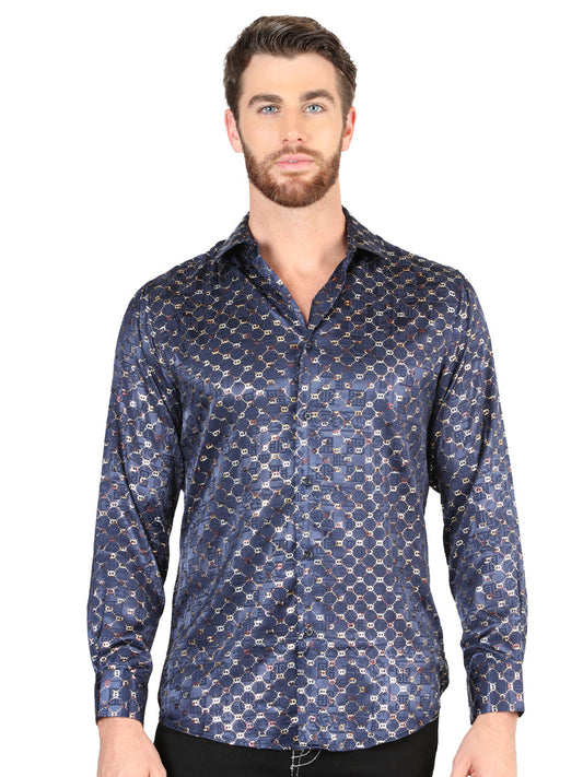 Camisa Vaquera de Hombre El Señor de los Cielos Manga Larga Casual en 97% Poliéster 3% Spandex Color Dorado 44548