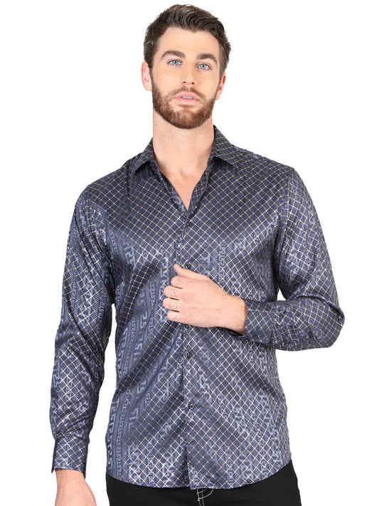 Camisa Vaquera de Hombre El Señor de los Cielos Manga Larga Casual en 97% Poliéster 3% Spandex Color Azul/Oro 44551