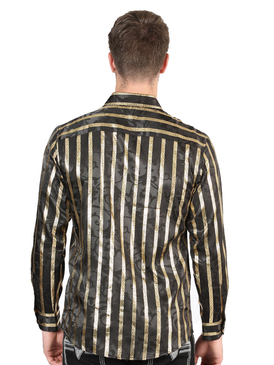 Camisa Vaquera de Hombre El Señor de los Cielos Manga Larga Casual en 97% Poliéster 3% Spandex Color Gris/Oro 44554