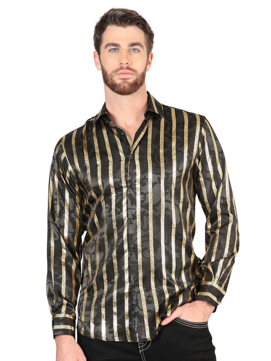 Camisa Vaquera de Hombre El Señor de los Cielos Manga Larga Casual en 97% Poliéster 3% Spandex Color Gris/Oro 44554