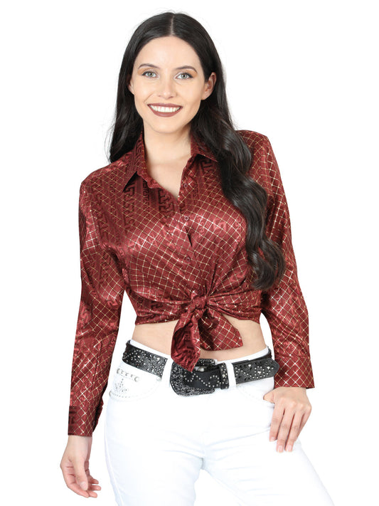 Camisa Vaquera de Mujer El Señor de los Cielos Manga Larga Casual en 97% Poliéster 3% Spandex Color Vino 44561