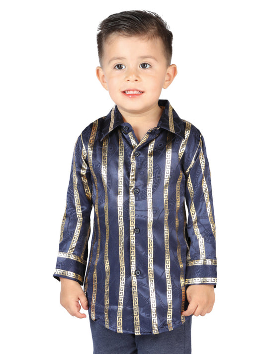 Camisa Vaquera de Niño El Señor de los Cielos Manga Larga Casual en 97% Poliéster 3% Spandex Color Negro/Oro 44571