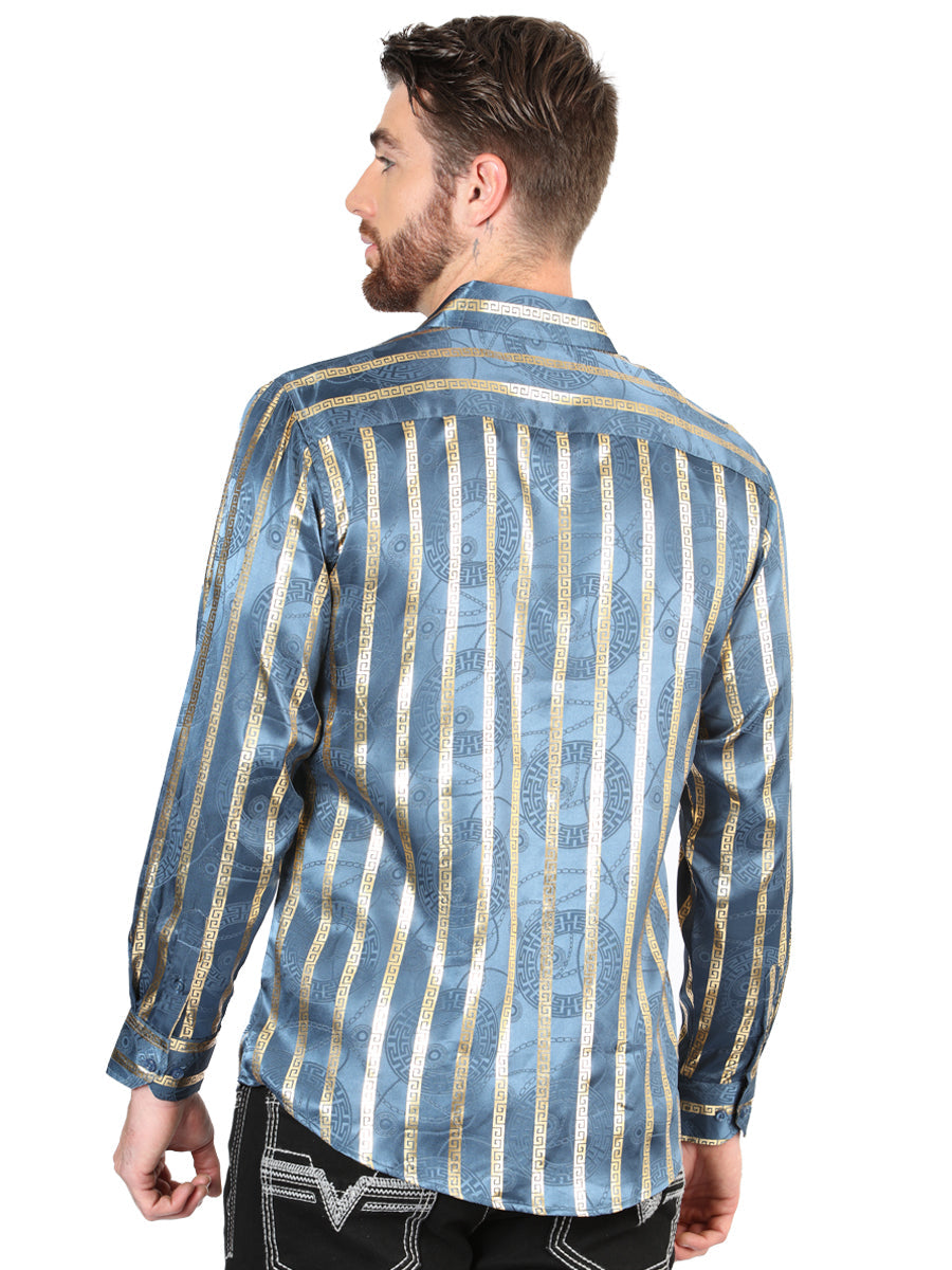 Camisa Vaquera de Hombre El Señor de los Cielos Manga Larga Casual en 97% Poliéster 3% Spandex Color Azul Marino 44580