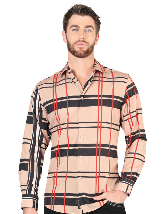 Camisa Vaquera de Hombre El Señor de los Cielos Manga Larga Casual en 97% Poliéster 3% Spandex Color Khaki 44599