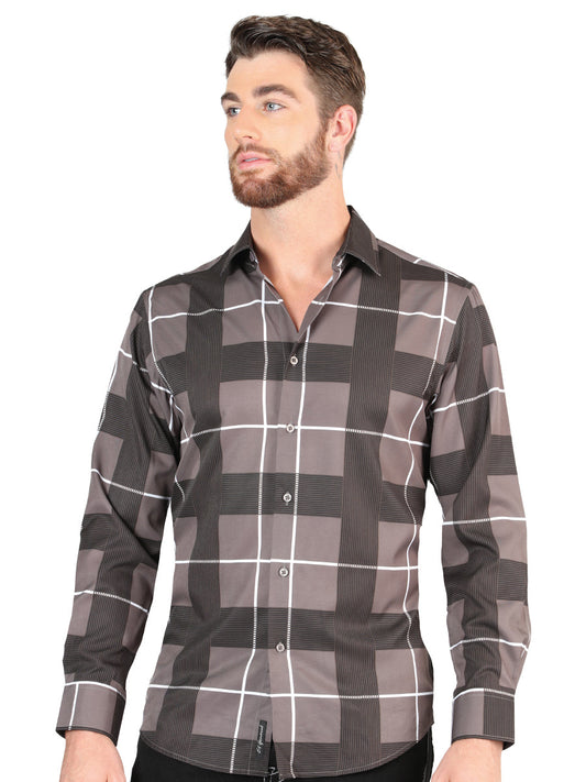 Camisa Vaquera de Hombre El Señor de los Cielos Manga Larga Casual en 97% Poliéster 3% Spandex Color Gris 44602