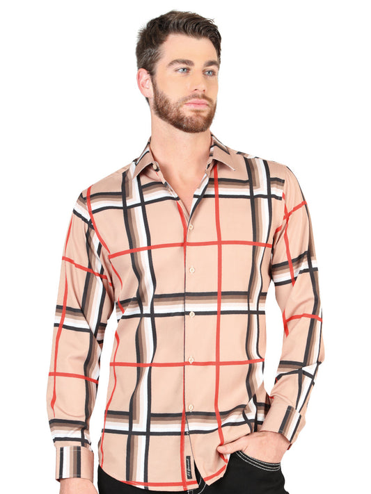 Camisa Vaquera de Hombre El Señor de los Cielos Manga Larga Casual en 97% Poliéster 3% Spandex Color Khaki 44604
