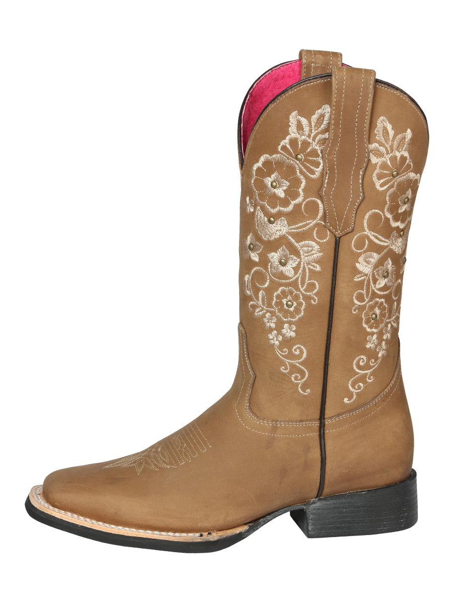 Bota Vaquera Rodeo Mujer El General Piel Crazy Bovino Tabaco - Modelo 44643