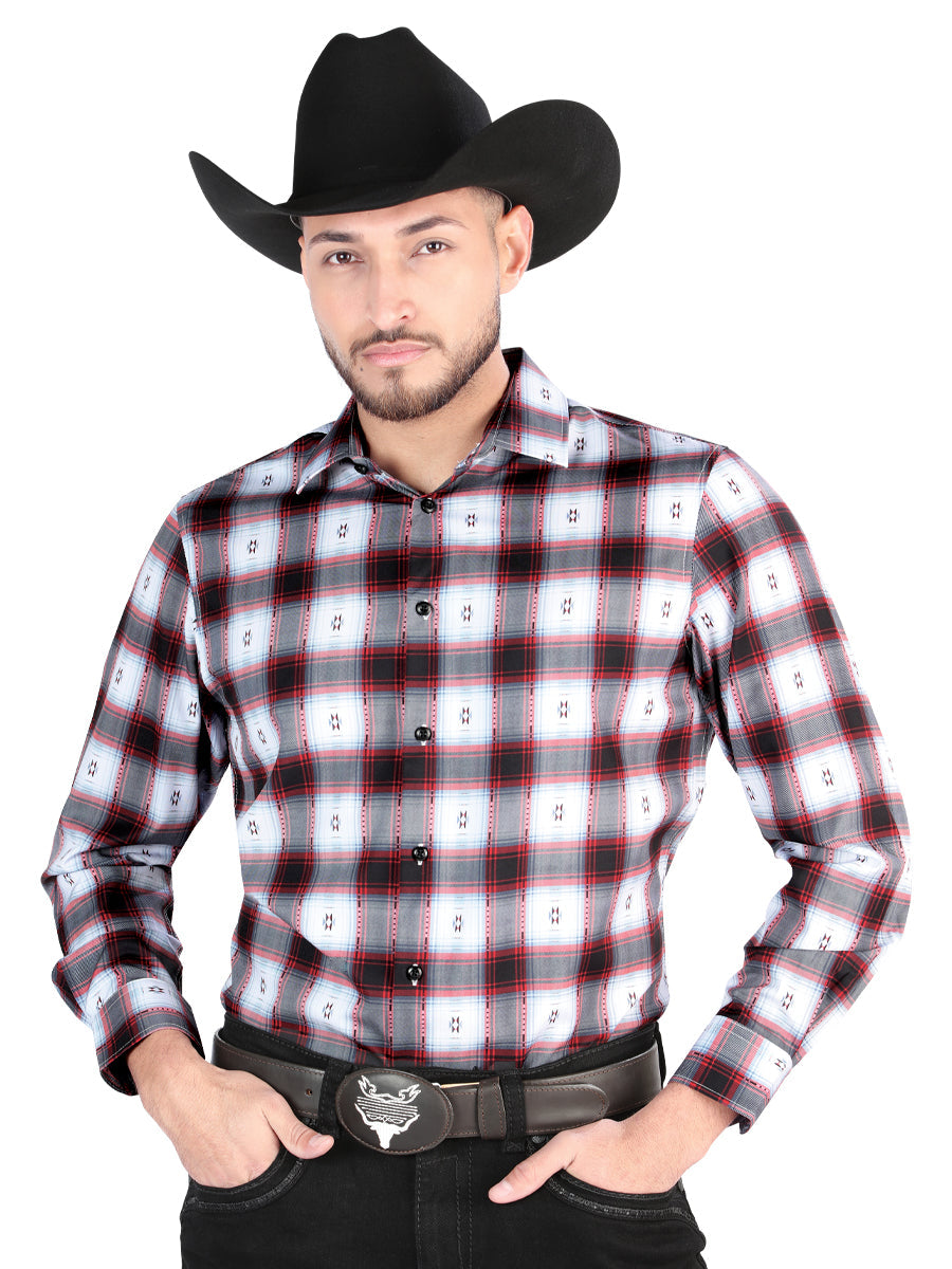 Camisa Manga Larga El General Casual Manga Larga Negro/Rojo
