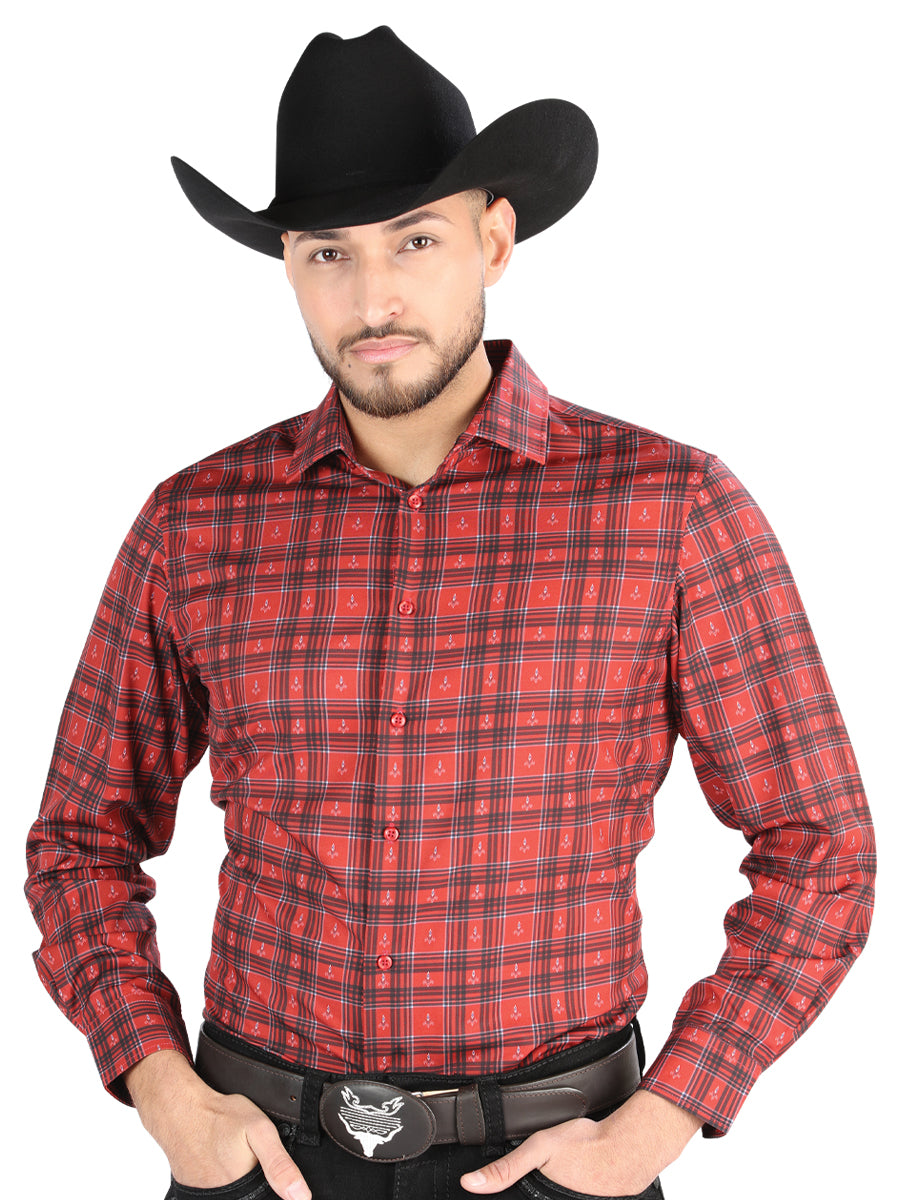 Camisa Manga Larga El General Casual Manga Larga Rojo/Negro