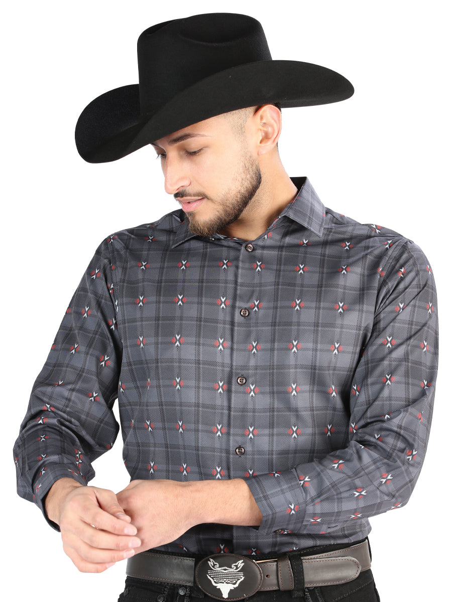 Camisa Manga Larga El General Casual Manga Larga Gris/Café
