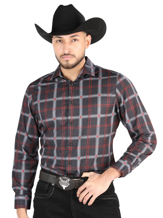 Camisa Vaquera de Hombre El Señor de los Cielos Manga Larga Casual en 97% Poliéster 3% Spandex Color Negro/Gris 44709