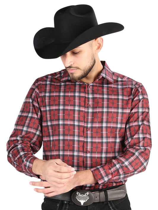 Camisa Vaquera de Hombre El Señor de los Cielos Manga Larga Casual en 97% Poliéster 3% Spandex Color Rojo 44710